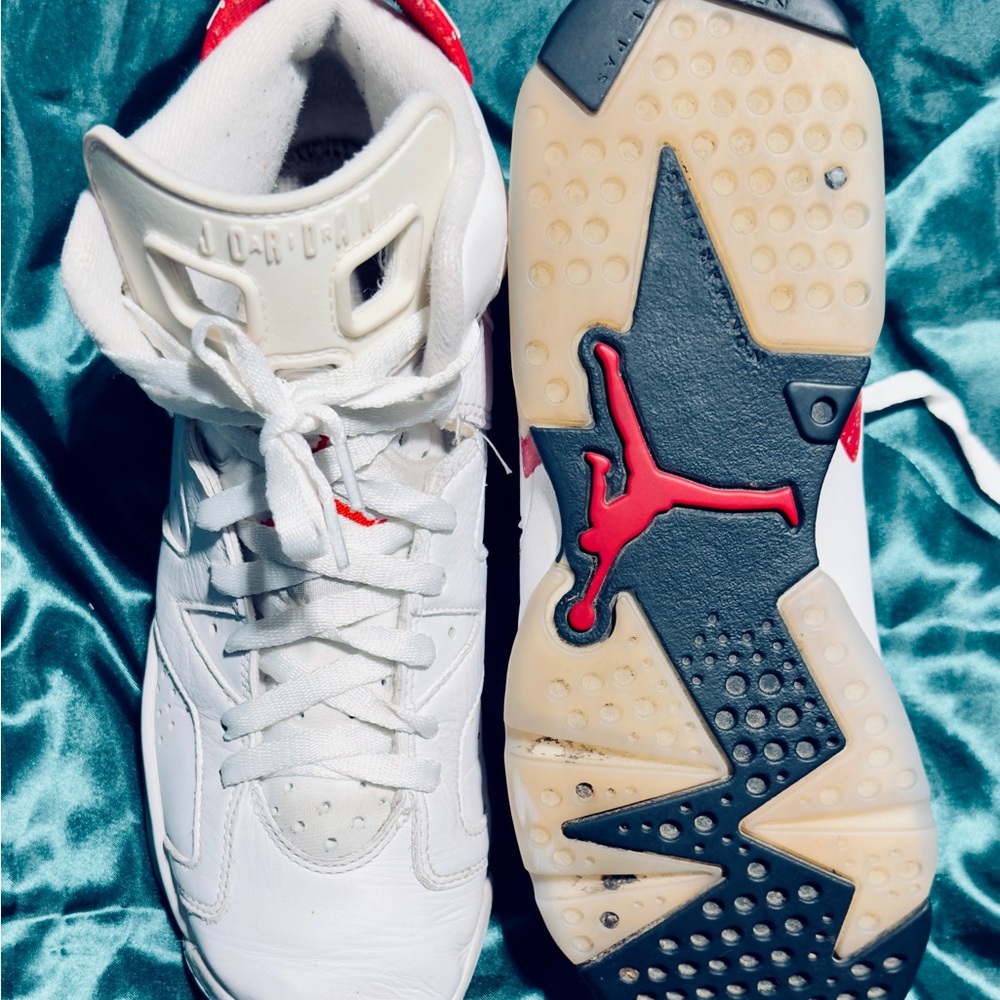Jordan White and Red High-Top Sneakers